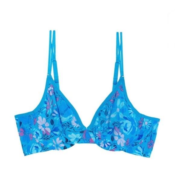 2pack Blue & Blue floral Unlined Sheer Mesh Demi Underwire Bras size 38D new - Picture 4 of 10